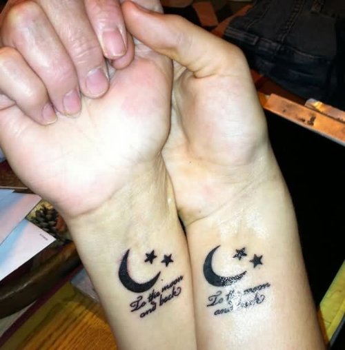 Moon And Stars Daughter And Mother Tattoos On Wrists
