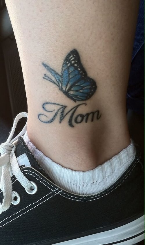 Color Ink Butterfly And Mom Tattoo
