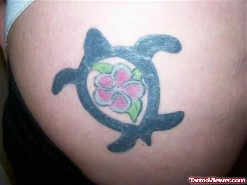 Flower Turtle Tattoo On Muscle