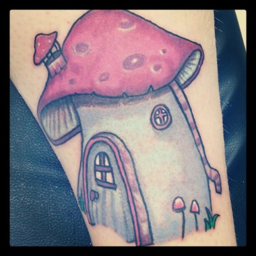 House Mushroom Color Ink Tattoo