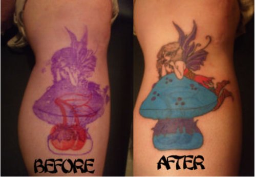 Fairy And Blue Mushroom Tattoo Design