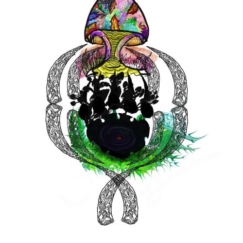 Bear Claw And Colorful Mushroom Tattoo Design