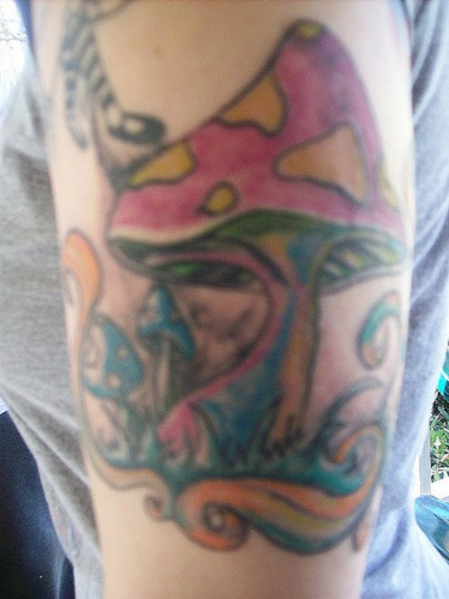 Trippy Mushroom Color Ink Tattoo