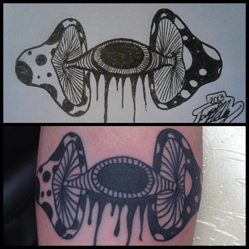 Black Ink Mushrooms Tattoos