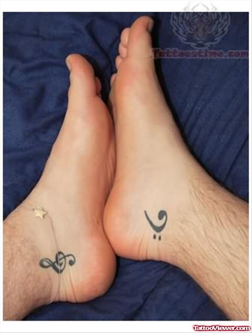 Treble Clef And Bass Clef Tattoos on Ankles