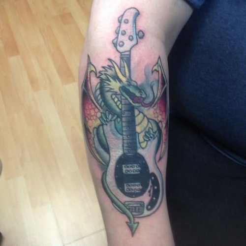 Colored Guitar And Music Tattoo
