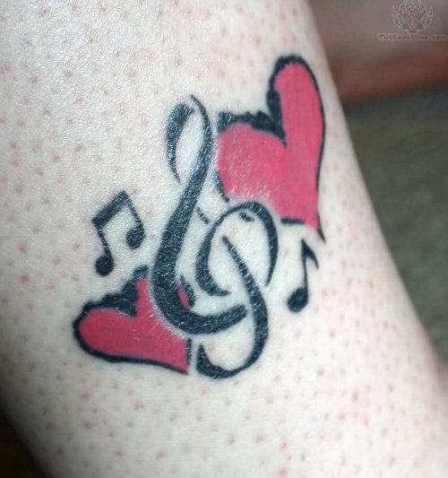 Pink Hearts And Music Tattoo