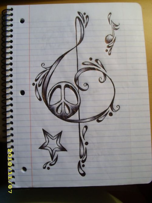 Peace Symbol and Music Tattoo Design