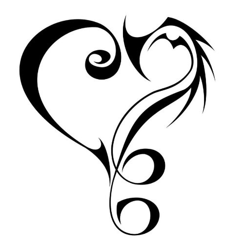Black Tribal Heart Music Tattoo Design