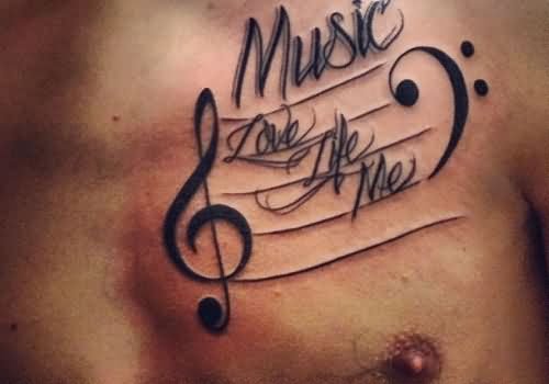 Music Tattoo On Man Chest