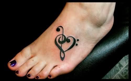 Left Foot Music Heart Tattoo