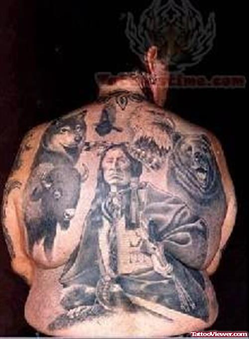 Wild Native American Tattoo On Back