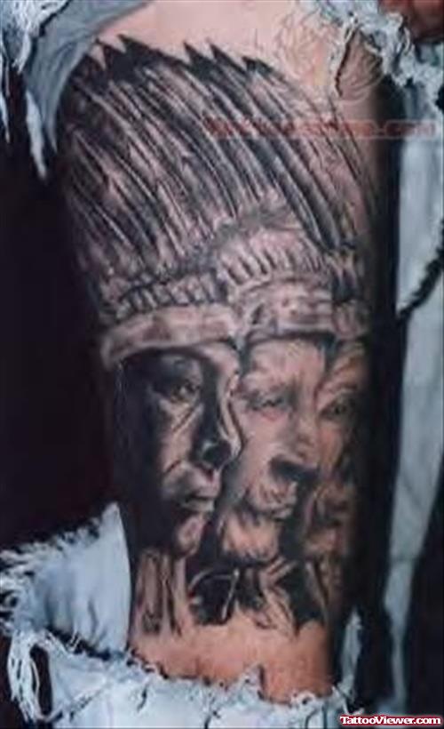 Three Ancient Faces Native American Tattoo