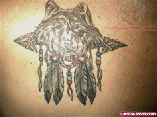 Wolf Face Native American Tattoo On Back