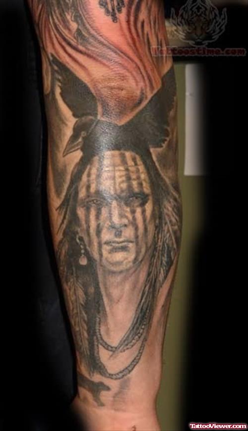 Native American Portrait Tattoo On Arm