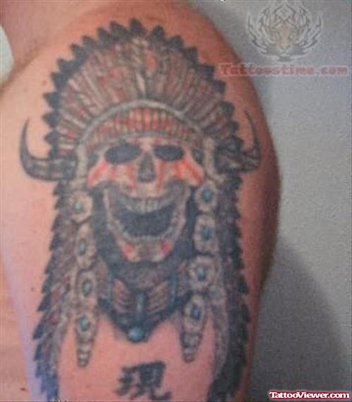 Native American Skull Tattoo For Shoulder