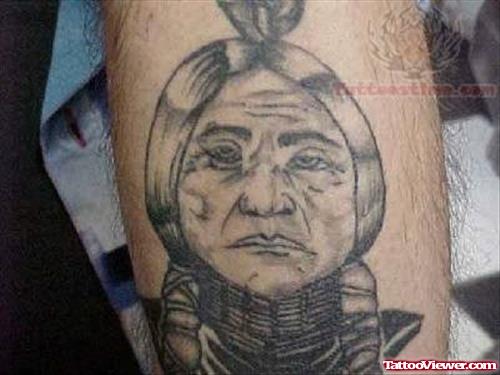 Old Women Face Native American Tattoo