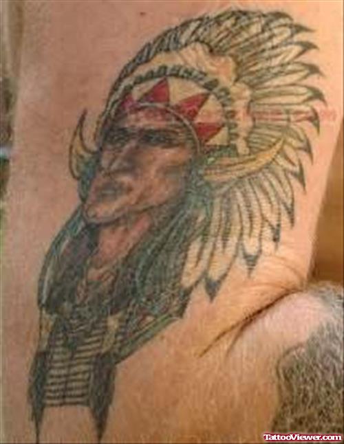 Native American Feather Head Tattoo On Biceps
