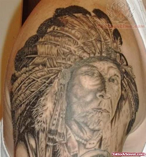 Native American Grey Ink Tattoo