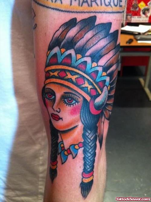 Native American Color ink Tattoo On Arm