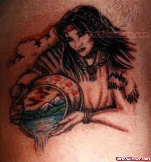 Lady With Water - Native American Tattoo