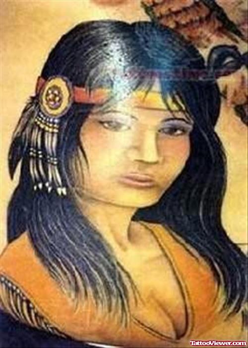 Awesome Native American Girl Portrait  Tattoo