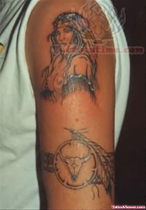 Girl Face Native American Tattoo
