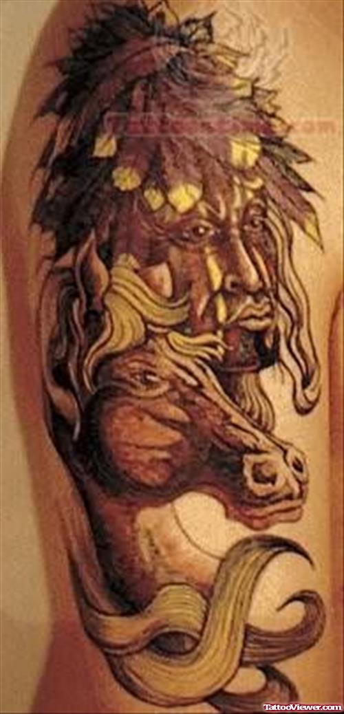 Early Man Face Native American Tattoo