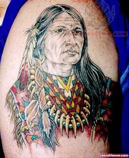 Native American Colorful Tattoo On Shoulder
