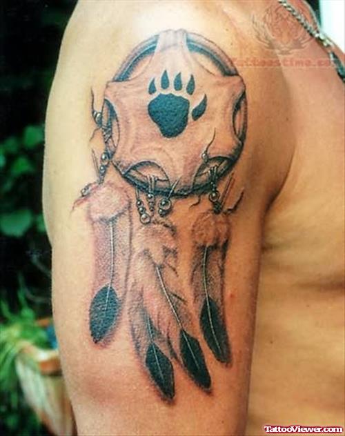 Native American Feather And Paw Tattoo