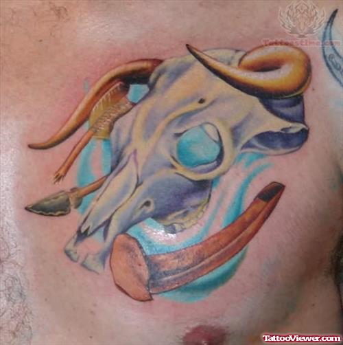 Bull Skull Tattoo On Chest