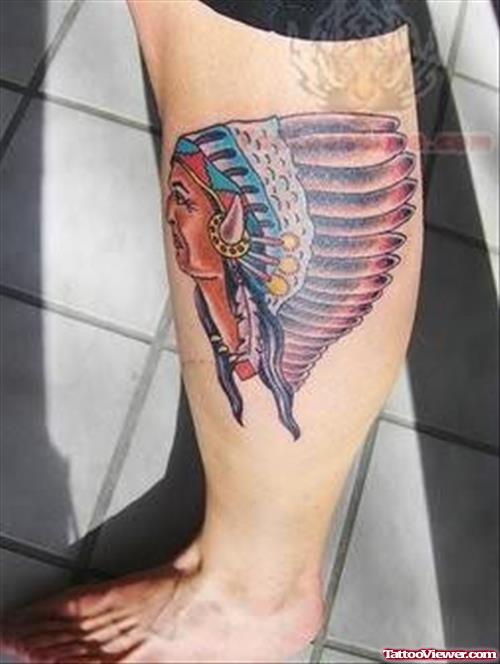 Beautiful Native American Tattoo On Leg