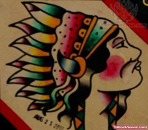 American Native Color Portrait Tattoo
