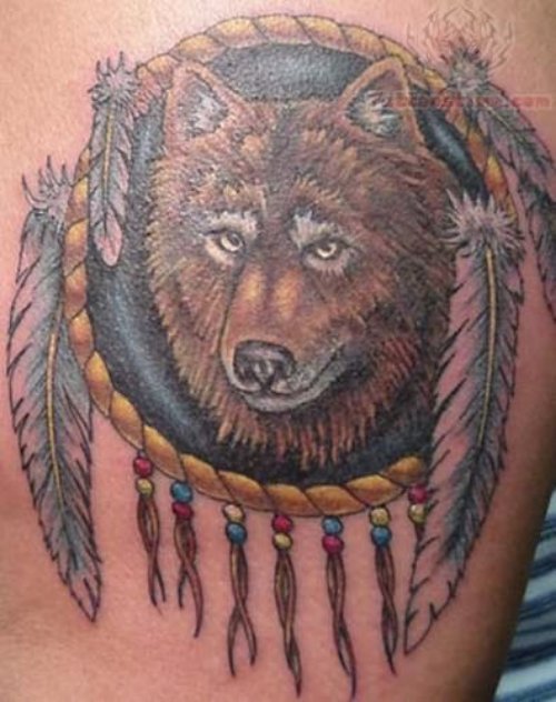 Color Wolf Face Tattoo