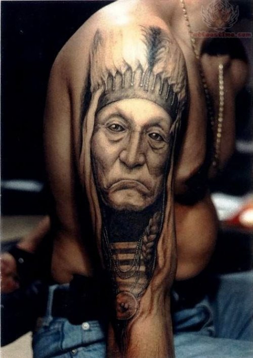 Native Old Man Tattoo On Shoulder
