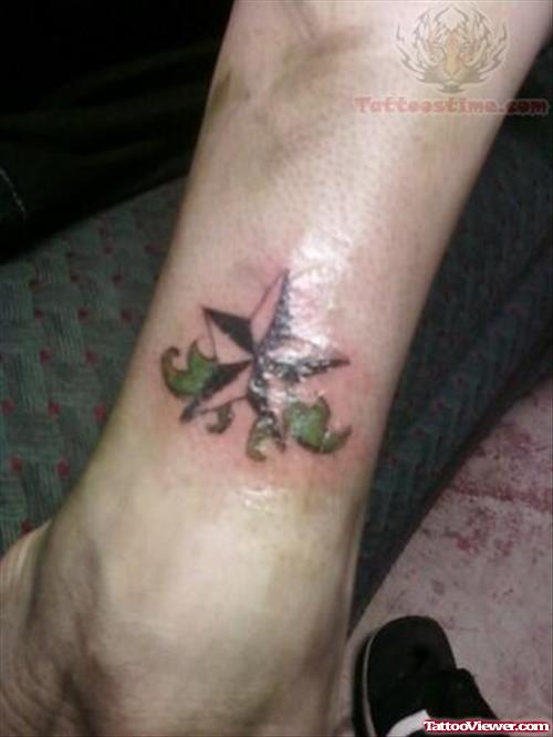 Green Nautical Star Tattoo On Ankle