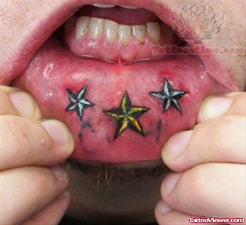Nautical Star Tattoo On Lips