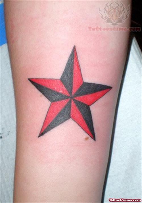 Red And Black Nautical Star Tattoo