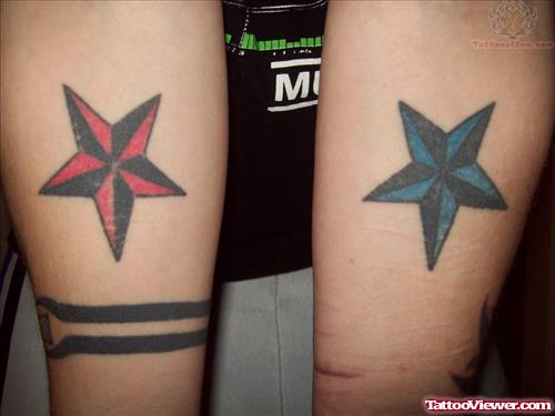 Nautical Colored Star Tattoos