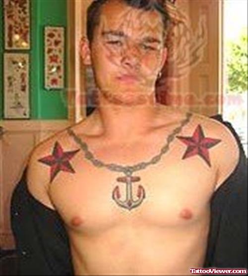 Nautical Star Tattoos On Chest