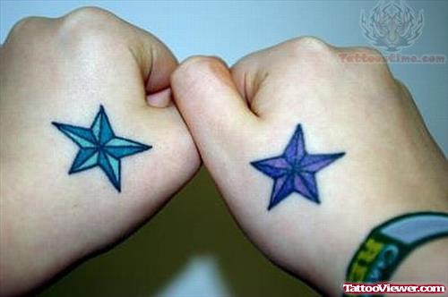 Nautical Blue Stars Tattoos On Hand
