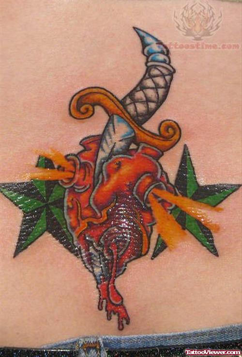 stabbed Heart Nautical Star Tattoos