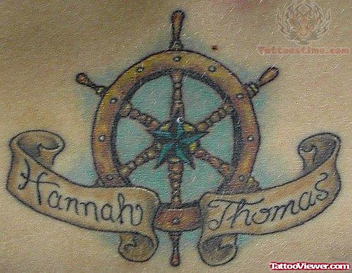 Nautical Star And Wheel Tattoo
