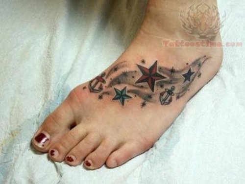Nautical Stars Tattoos On Foot