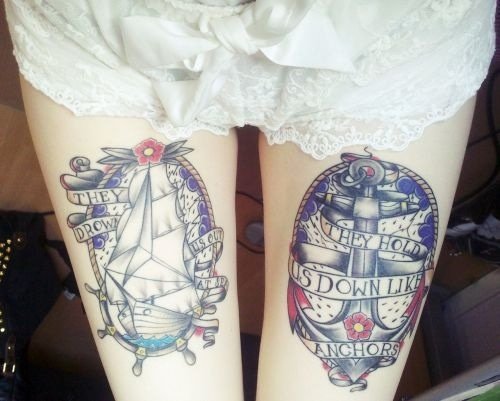 Navy Tattoos On Girl Both Thigh