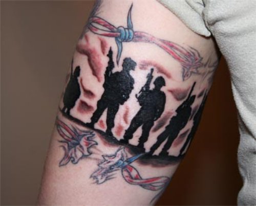 Black Ink Navy Soldiers Tattoos On Bicep