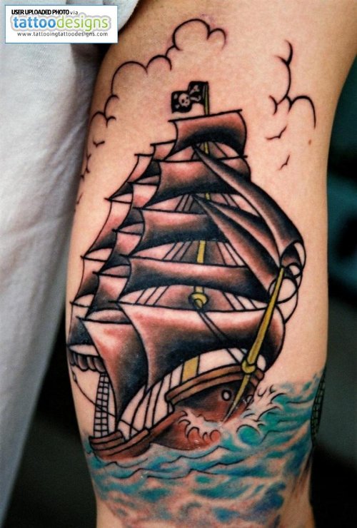 Navy Ship Tattoo On Biceps