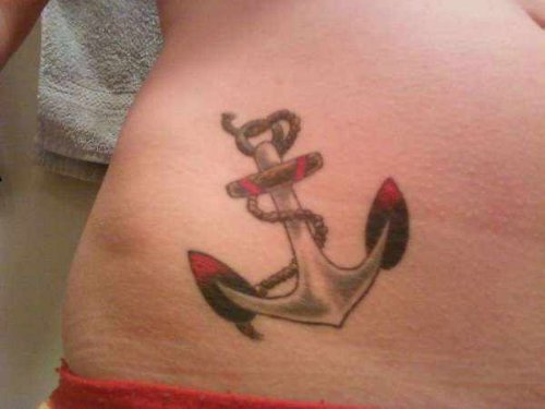 Anchor Navy Tattoo On Right Hip
