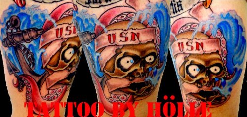 Us Navy Tattoo On Half Sleeve