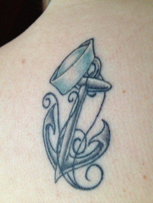 Grey Ink Navy Anchor Tattoo